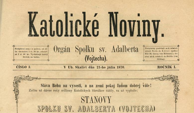 Katolícke noviny v roku 1870 prevzal Spolok sv. Vojtecha