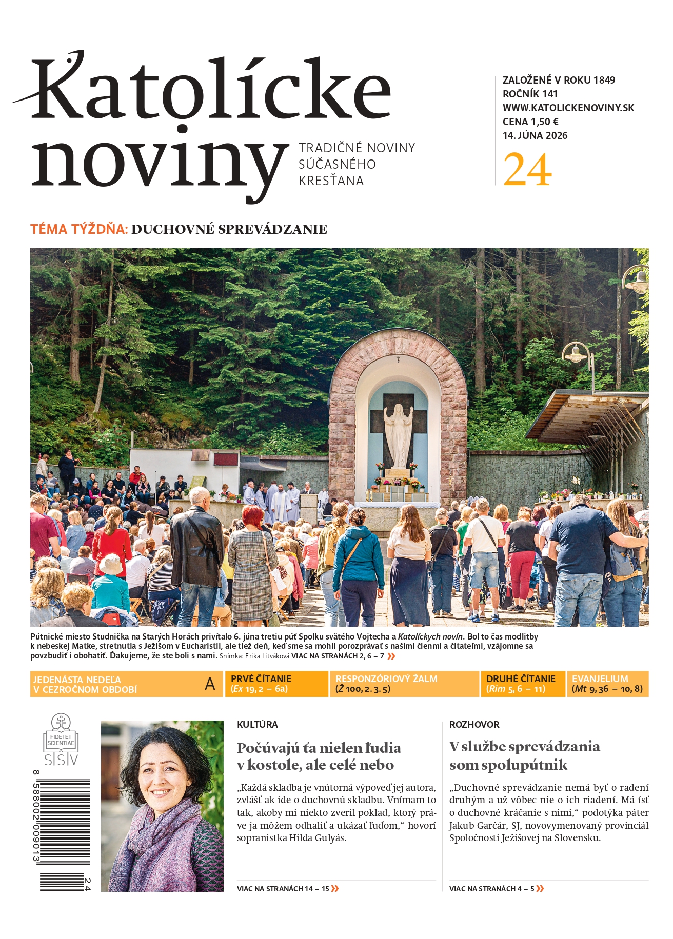 Najnov�ie Katol�cke noviny �. 24 prin�aj� report� z tretej p�te Spolku sv�t�ho Vojtecha a Katol�ckych nov�n na Star�ch Hor�ch.  Spolo�ne s �itate�mi a sympatizantmi pre�ili de� naplnen� modlitbou, Eucharistiou, in�pirat�vnou predn�kou sestry Veroniky Bar�tovej i koncertom Kapuc�nov.  T�mou ��sla je duchovn� sprev�dzanie a duchovn� otcovstvo. Salezi�n Franti�ek Kubovi� pripom�na, �e z�kladom sprev�dzania s� d�vera, t��ba kr��a� a �primnos�.  Svoje sk�senosti prin�aj� aj laici. Hanka opisuje, ako jej duchovn� sprev�dzanie pomohlo premeni� n�ro�n� �ivotn� obdobie na cestu v�a�nosti a d�very Bohu.  Nov� provinci�l jezuitov Jakub Gar��r zd�raz�uje, �e duchovn� sprev�dzanie nie je o rozd�van� r�d, ale o spolo�nom kr��an�.  V rozhovore spoznajte aj sopranistku Hildu Guly�s, laure�tku Ceny Fra Angelica, ktor� vn�ma umenie ako slu�bu a t��i by� pr�kladom pre �al�ie gener�cie.  Rubrika Profil predstavuje Franti�ka Richarda Osvalda � v�znamn� osobnos� slovensk�ho duchovn�ho a kult�rneho �ivota, ktor� sa v�razne zasl��ila o rozvoj Spolku sv�t�ho Vojtecha.  Pre��tajte si viac v aktu�lnom vydan� Katol�ckych nov�n �. 24.